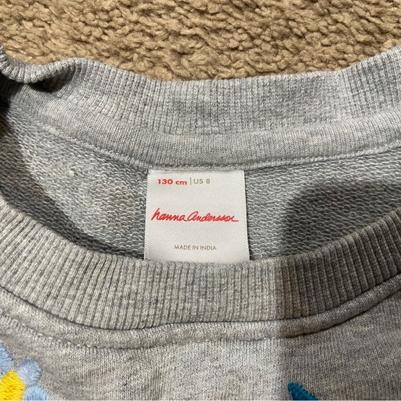Hanna Andersson Easy Art Sweatshirt Girls Sz 130Cm US 8 Gray Embroidered Floral - Picture 4 of 8